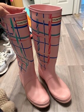 Hunter Pink Plaid Tall Women’s Rain Boots